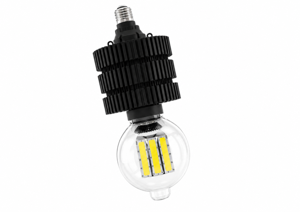 Marine LED fishing light showing its screw base and finned housing before vessel installation